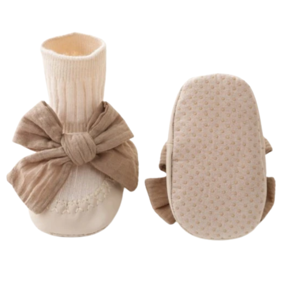 Baby girl's yellow anti-slip cotton sock walker shoes, perfect for first steps and infant comfort