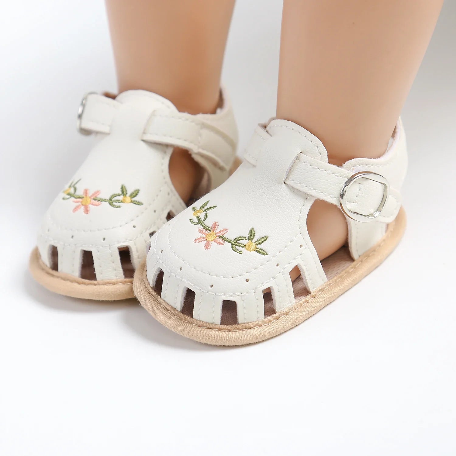 Cute infant girl's floral sandals, perfect first walker footwear for summer