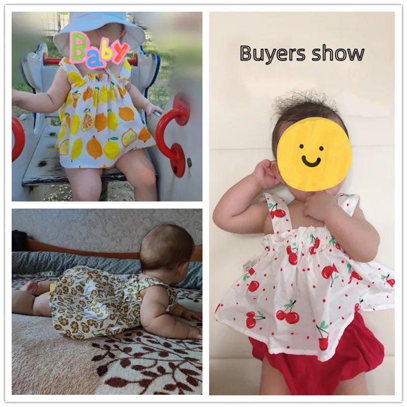 Back view of a baby girl's summer mini dress showing square collar and comfortable design