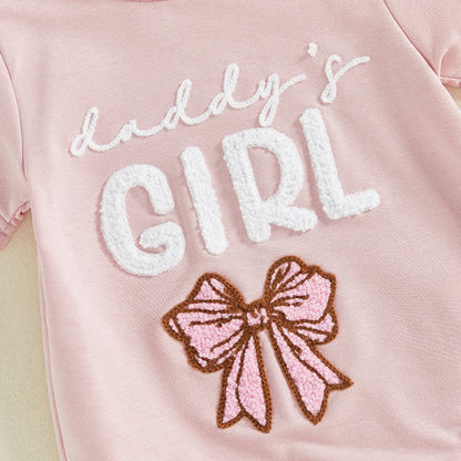 Baby girl's pink 'Daddy's Girl' embroidered short sleeve romper, cotton blend infant summer outfit