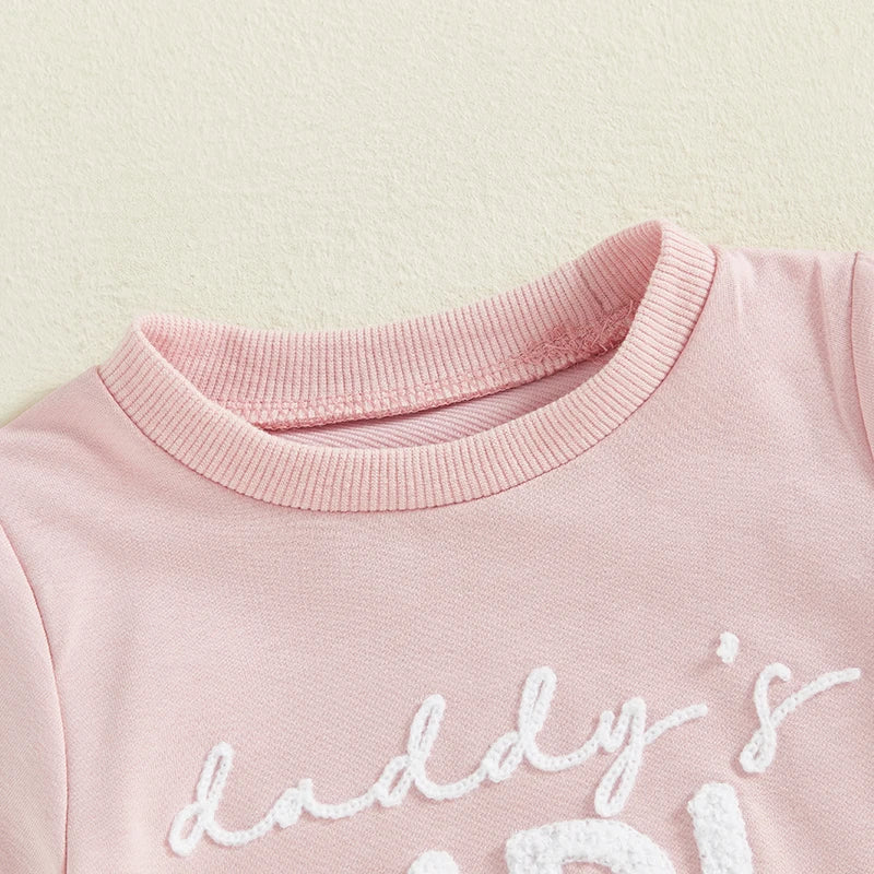 Pink baby girl romper with short sleeves and 'Daddy's Girl' text, perfect cotton blend summer outfit