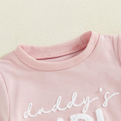 Pink baby girl romper with short sleeves and 'Daddy's Girl' text, perfect cotton blend summer outfit