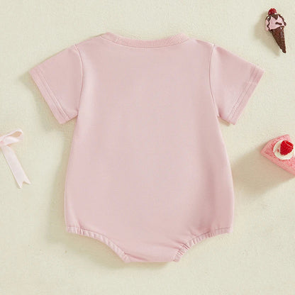 Soft cotton blend baby girl romper in pink, 'Daddy's Girl' embroidered, ideal short sleeve summer outfit