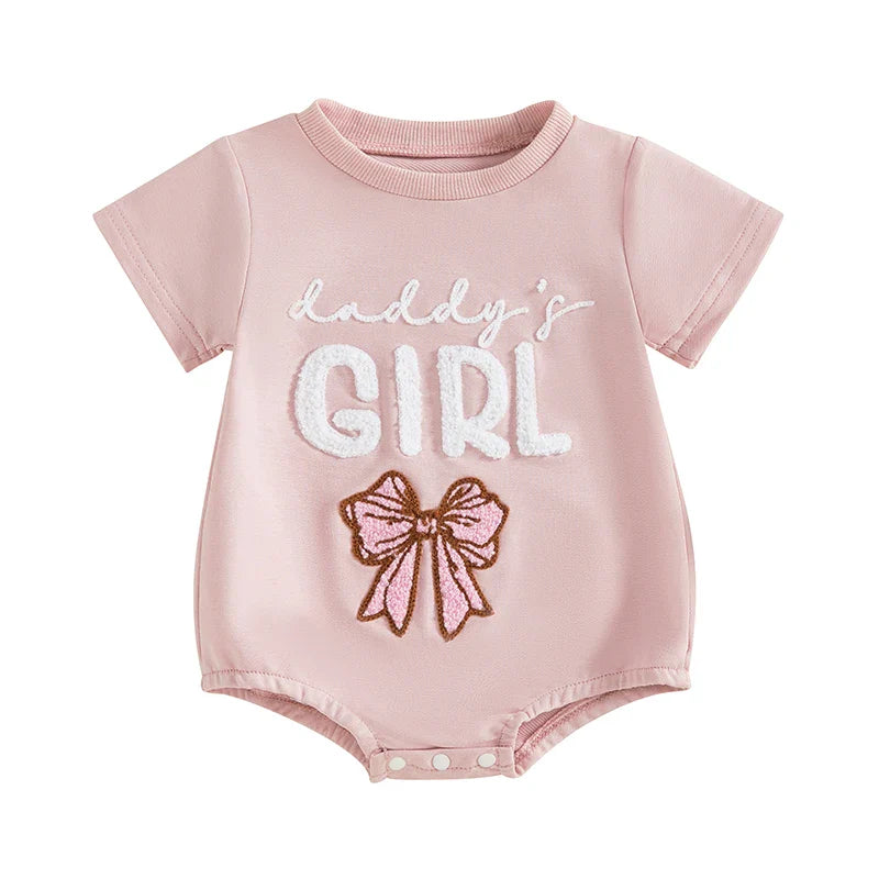 Cheerful baby girl's pink romper featuring 'Daddy's Girl' embroidery, comfortable infant summer clothing
