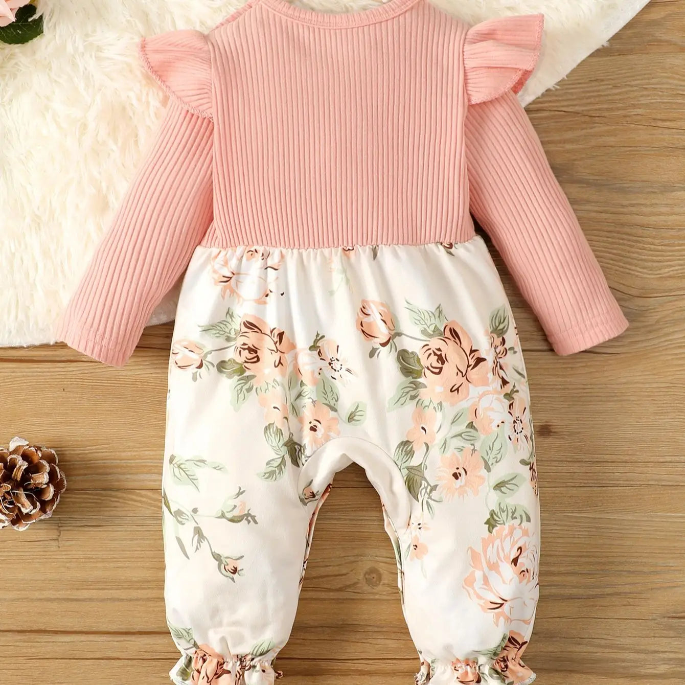 Newborn fashion: Pink floral print baby romper, comfortable cotton blend jumpsuit for girls