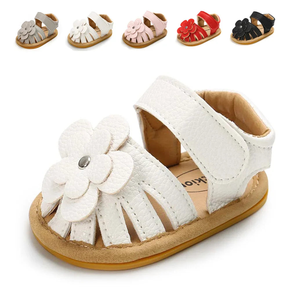 Baby girl's pink flower sandals with anti-slip sole, for summer first walker