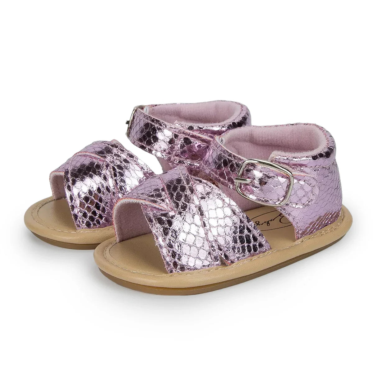 Toddler's first walker sandals in white with pretty flower, anti-slip PU leather