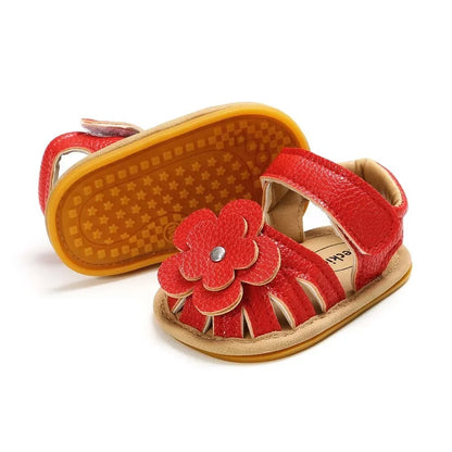 Adorable yellow baby girl flower sandals, perfect anti-slip summer crib shoes