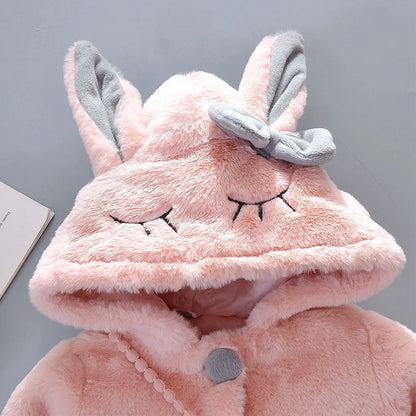 Baby girl's winter outerwear, charming rabbit ears hood and cozy lining, cotton blend.