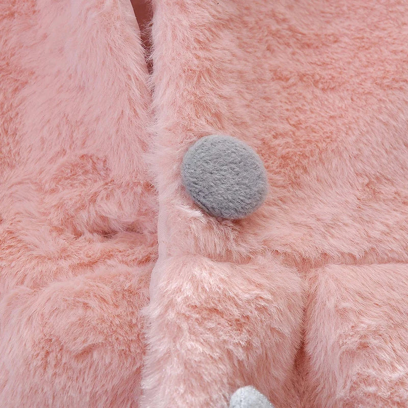 Baby girl's jacket: Hood with playful rabbit ears, essential for 'Warm Outerwear'.