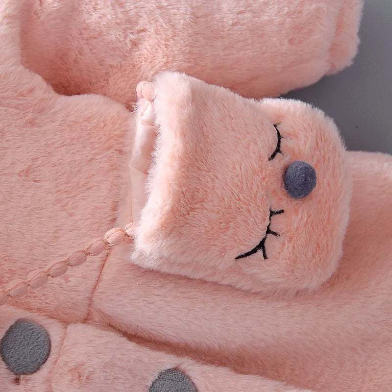 Baby girl's hooded coat, adorable rabbit ears, perfect 'Winter Outerwear' gift.