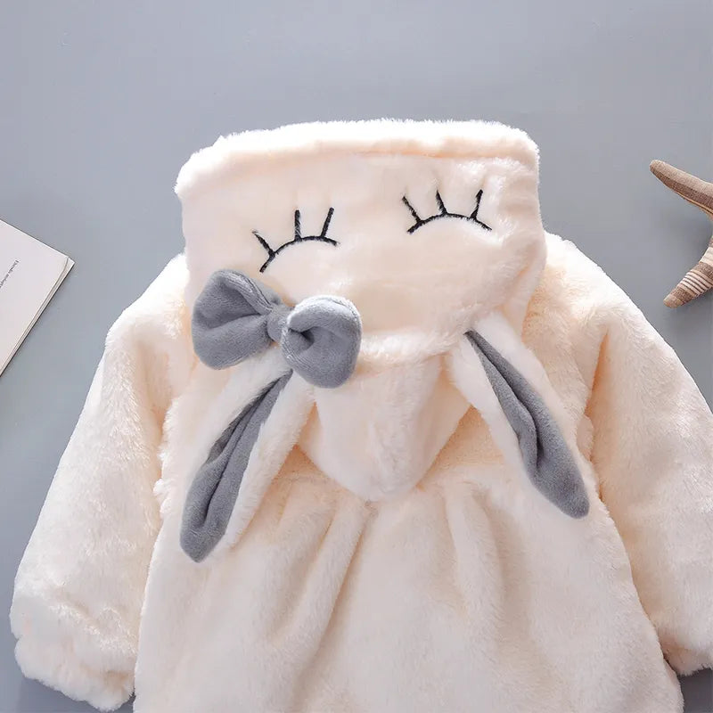 Warm outerwear: Baby girl's jacket featuring fun rabbit ears on hood, 'Cute Fashion'.
