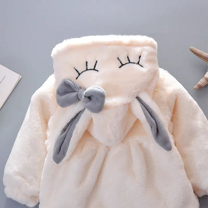 Warm outerwear: Baby girl's jacket featuring fun rabbit ears on hood, 'Cute Fashion'.