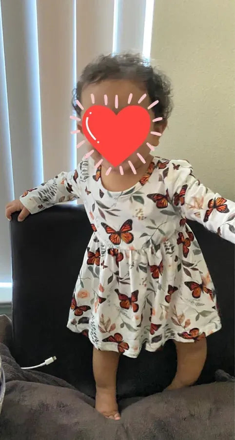 Baby fashion long sleeve ribbed dress with a-line silhouette and lovely striped details, soft fabric