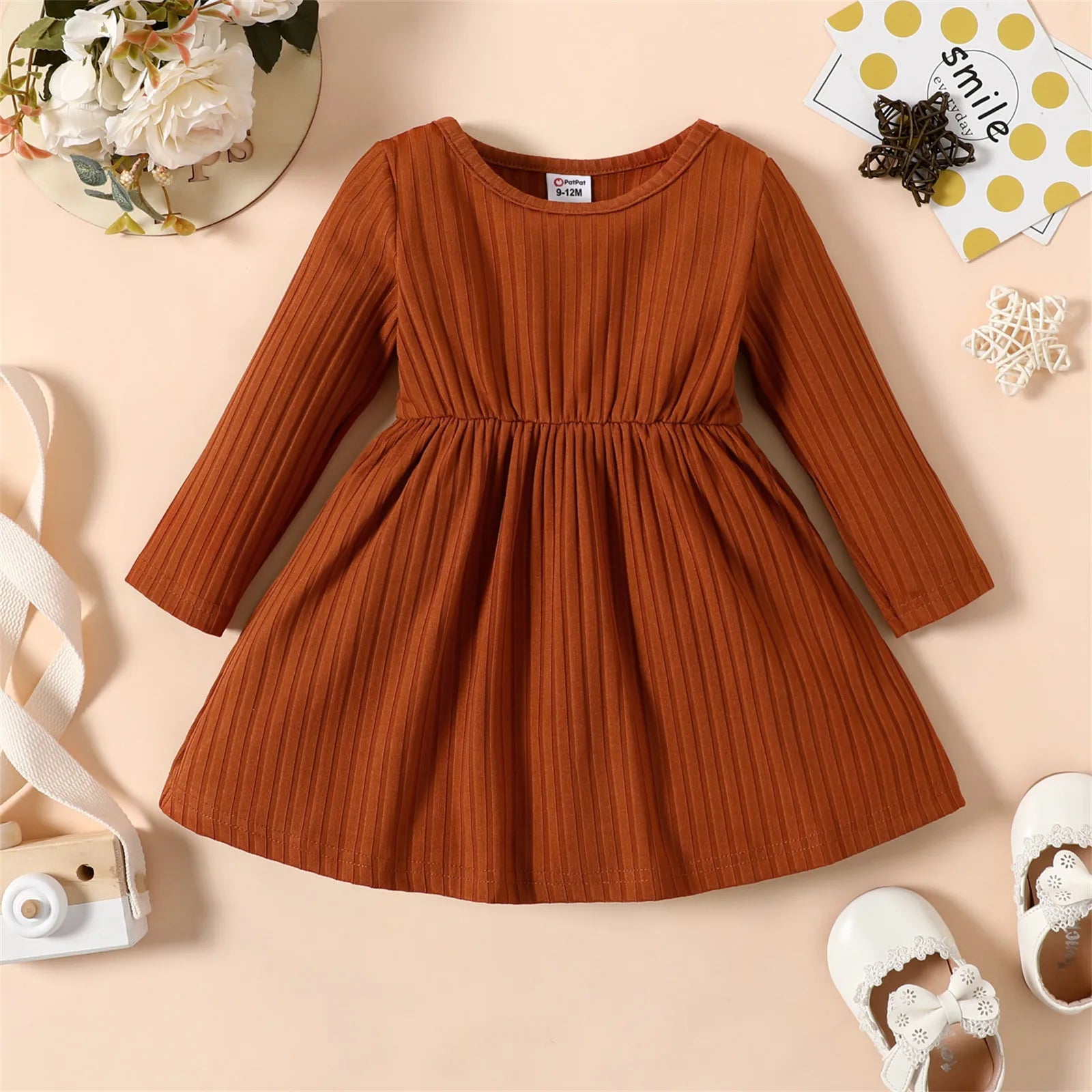 Ribbed striped long sleeve dress for baby girls, a perfect blend of comfort and party elegance
