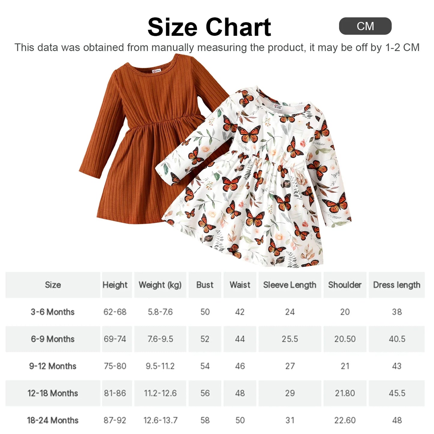 Cute infant girl's a-line ribbed dress featuring long sleeves and vibrant stripes, autumn collection