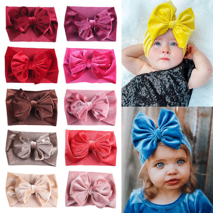 Multi-pack of velvet bow winter headbands for baby girls, various colors included