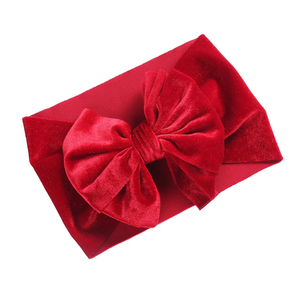 Toddler girl accessory: a comfortable velvet bow winter headband in sky blue