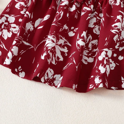 White cotton blend baby girl dress with a charming pink floral pattern, elegant and comfy
