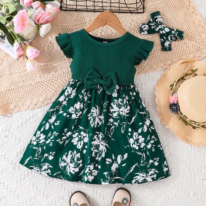 Infant girl in a soft cotton blend floral princess dress, suitable for summer