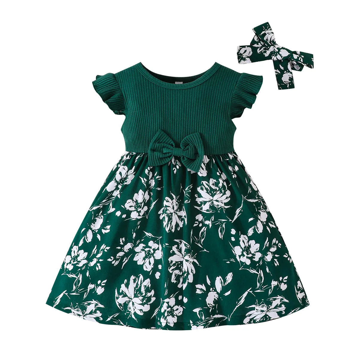Baby fashion: white cotton blend floral princess dress on a hanger, studio shot