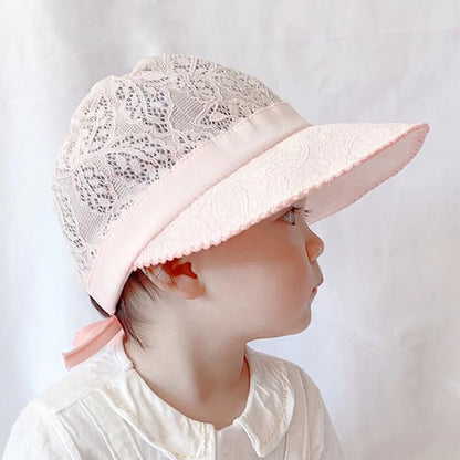 Princess-style lace sun hat for infants, designed for comfort and sun blocked.