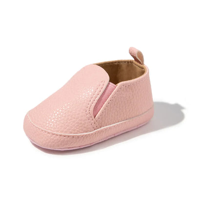 Beige leather non-slip soft sole baby shoes, unisex design for comfort and casual style