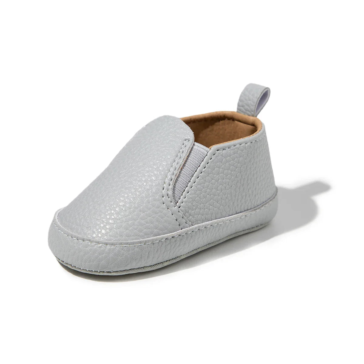 Orange leather baby casual shoes with flexible non-slip soft sole, easy to wear