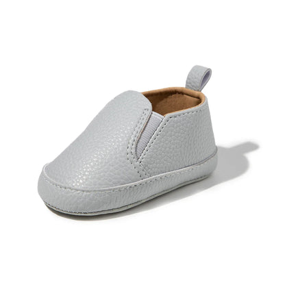 Orange leather baby casual shoes with flexible non-slip soft sole, easy to wear
