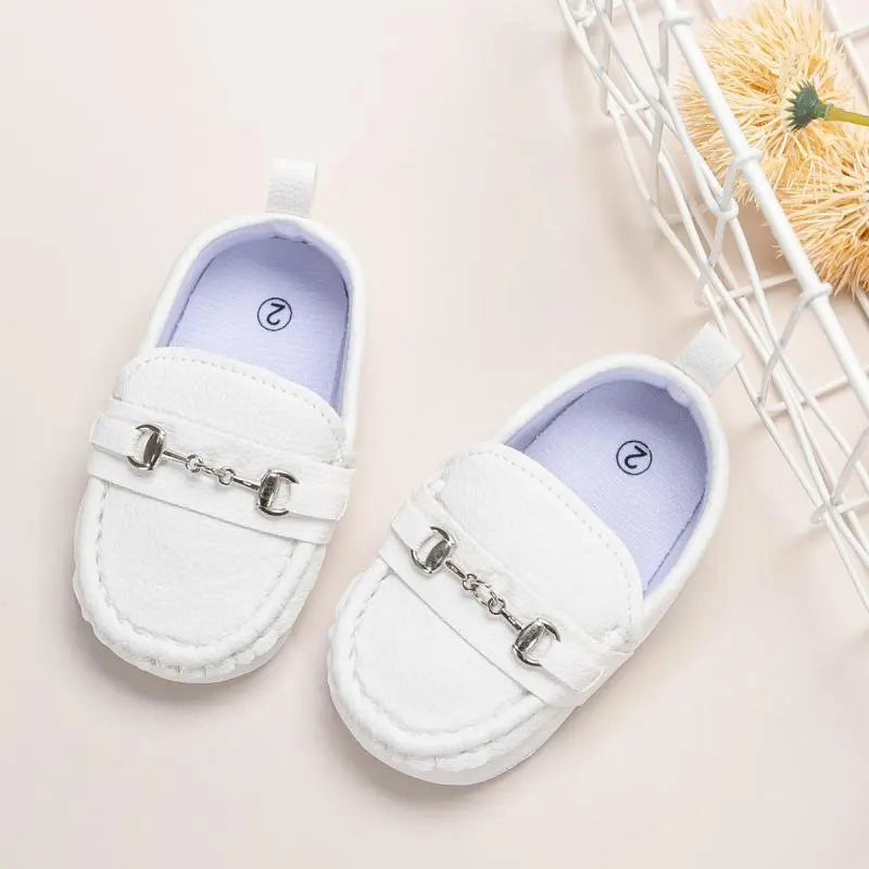 Soft sole brown leather baby boy's first walker shoes, non-slip design