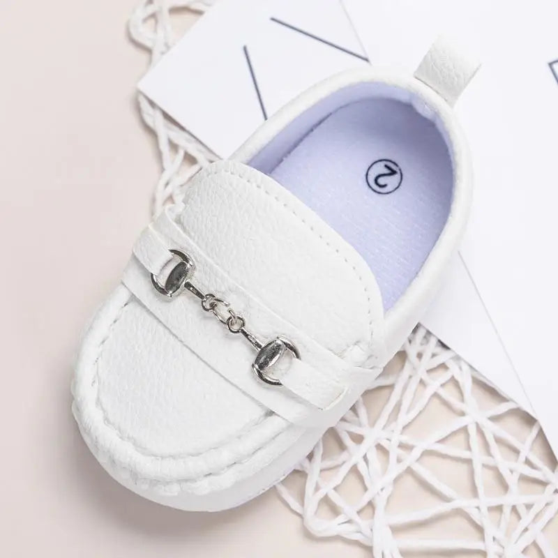 Unisex infant red leather non-slip soft sole casual shoes with adjustable buckle