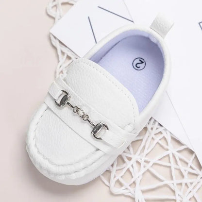 Unisex infant red leather non-slip soft sole casual shoes with adjustable buckle