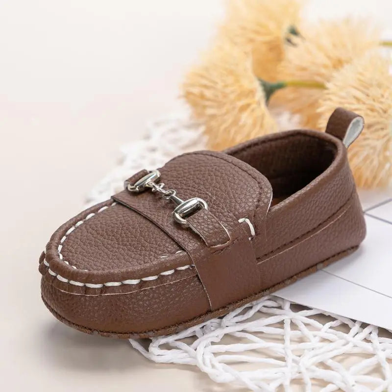Cute yellow leather baby shoes with flexible non-slip soft sole for comfortable walking