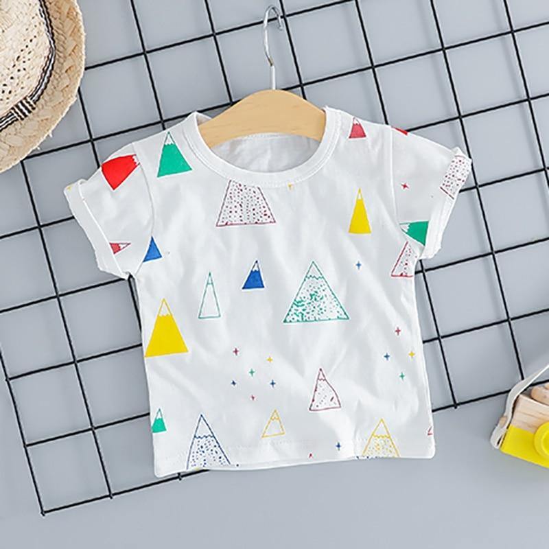 Kids fashion: baby girls' pink jumpsuit with colorful house pattern and matching white t-shirt