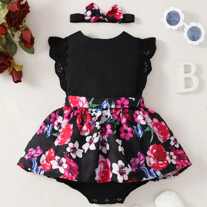 Baby girl sleeveless summer dress with delicate lace floral print, perfect for warm weather