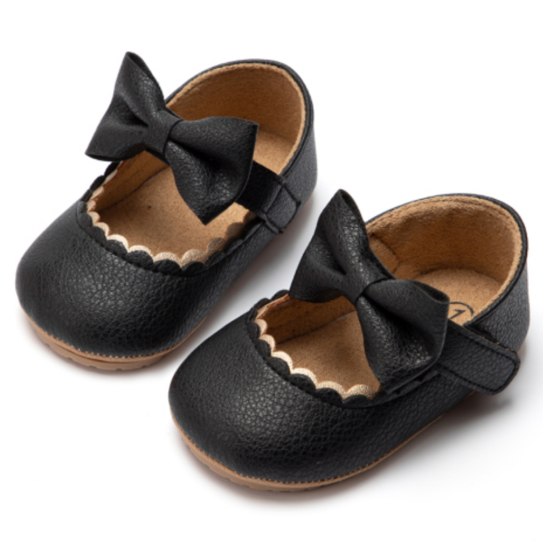 Baby girl soft sole first walker shoes with pink bowknot, anti-slip for infants