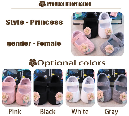 Infant girl soft sole walking shoes, princess fashion, knitted pink with flower detail