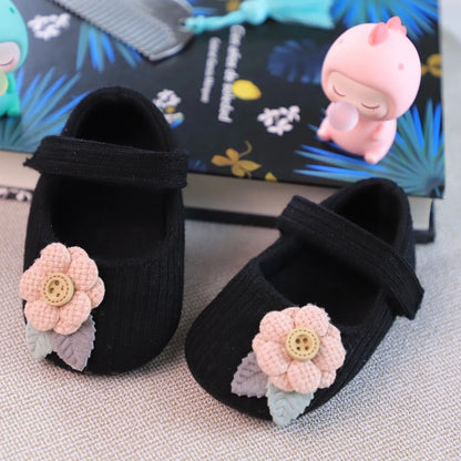Baby girl pink knitted soft sole walking shoes, princess design, toddler first steps footwear