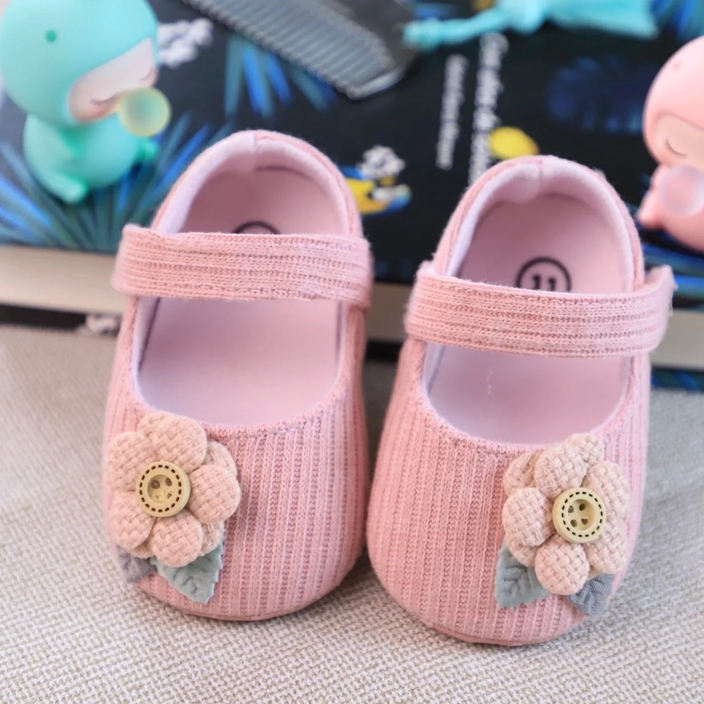 First walker baby girl soft sole shoes, knitted princess design, flower detail, infant footwear