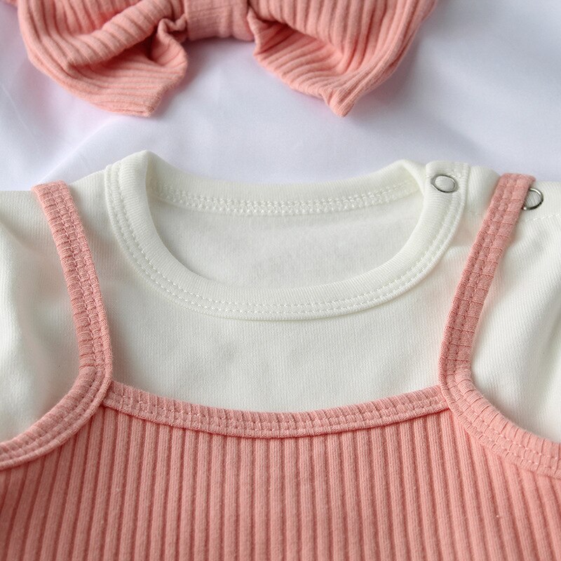 Newborn girl's striped romper dress with bow headband, comfortable spring baby clothes