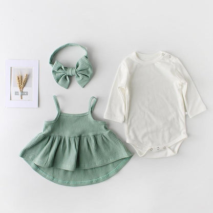 Cute baby girl striped romper dress, infant apparel with elastic headband, newborn fashion