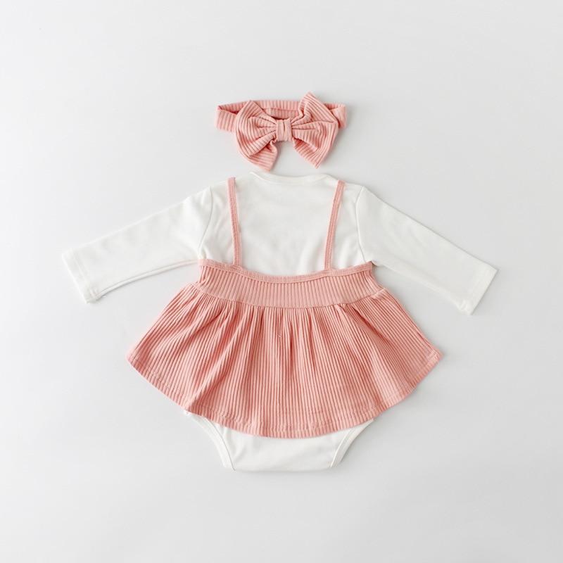Comfortable cotton baby girl romper dress and soft striped headband, ideal infant apparel