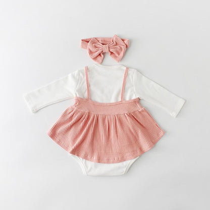 Comfortable cotton baby girl romper dress and soft striped headband, ideal infant apparel