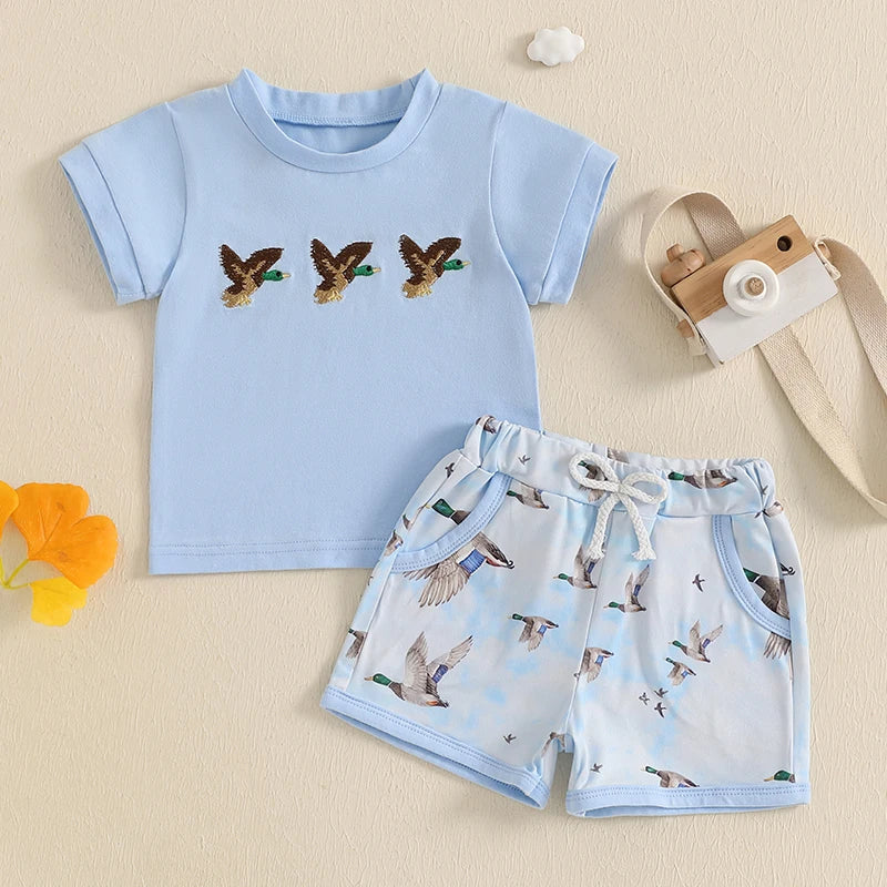Baby girl summer floral top, shorts, and matching headband set in soft cotton blend