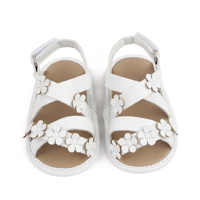 Newborn girl summer shoes, pink with soft PU sole, ideal baby sandals with hook and loop.