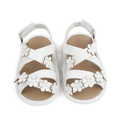 Newborn girl summer shoes, pink with soft PU sole, ideal baby sandals with hook and loop.