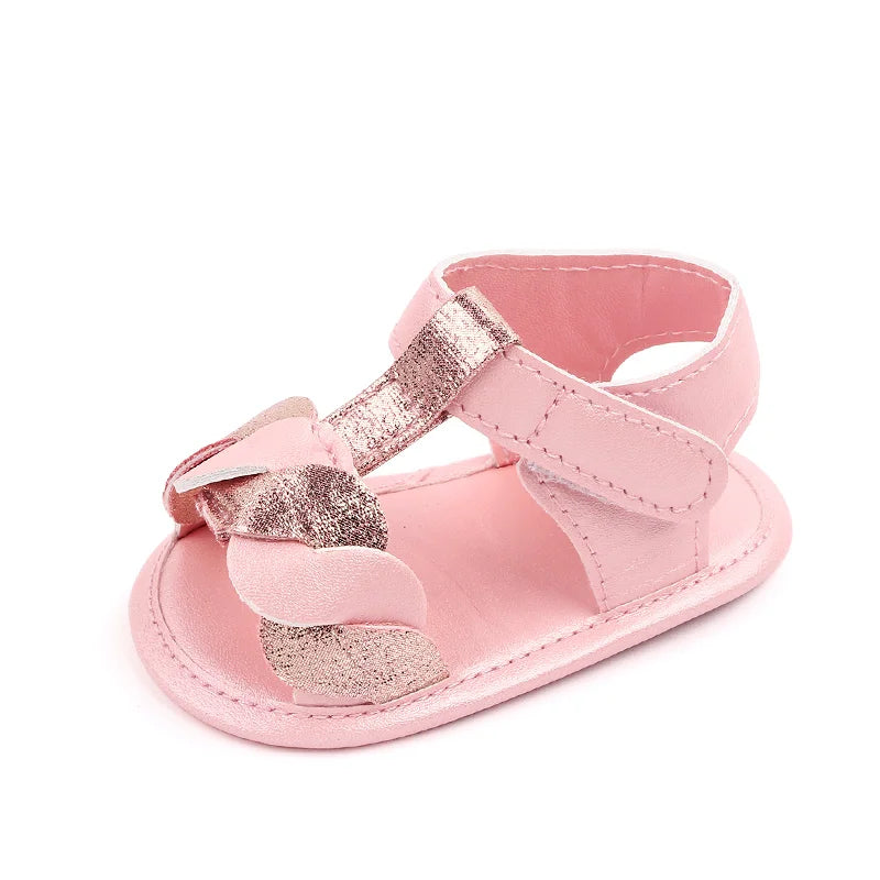 Comfortable pink baby girl summer sandals with soft PU sole, perfect for infant fashion.