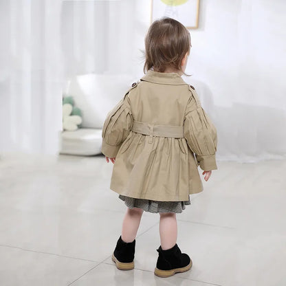 Girls' cotton trench coat in pink, a durable and stylish option for baby fashion.