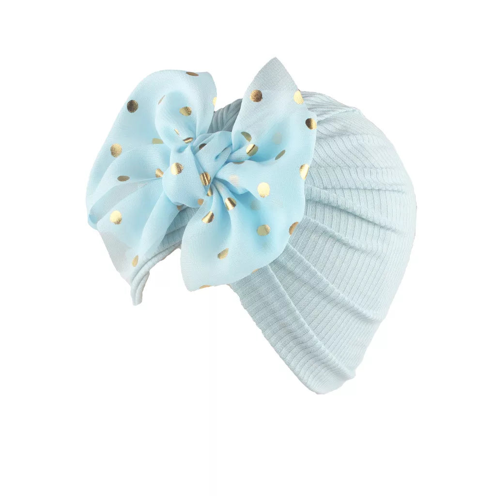 Stylish baby headwear: shiny fuchsia bowknot turban for baby girls.