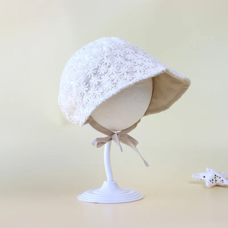 Elegant baby girls lace flower sun hat, a fashionable and functional infant summer headwear
